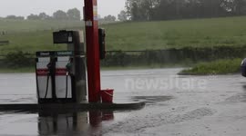 Road Flooding from Kesh Thunderstorm At Petrol Station - June 9th 2014