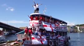 England fans arrive arrive in style at the Port of Manaus
