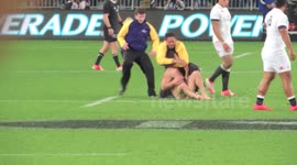 Streaker tackled at rugby match