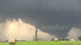 TWIN TORNADOES Dance Around Each Other Near Hay Bales - Pilger, NE