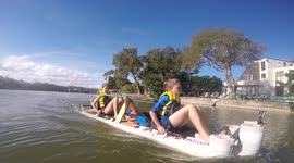 Dad makes cool solar-powered boat from waste water pipes