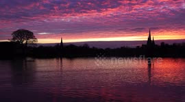 Stunningly Beautiful Autumn Sunset Above Lichfield Cathedral