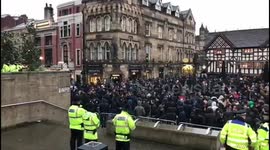 Police watch over huge crowd of Feyenoord Ultras in Manchester City centre