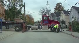 Construction truck makes woman in wheelchair fall to the ground