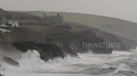 Waves and strong winds hit Porthleven, Cornwall