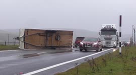 Overturned caravan on Cumbria's A66 after strong winds