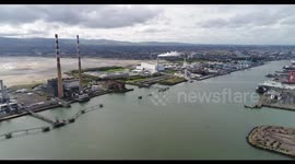 Drone Aerial View of the Entrace to Dublin City Port and the City of Dublin