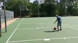 Granma Merced shooting the hoops