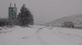 Snow blankets road in Northern Ireland