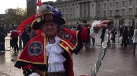 Royal engagement proclaimed by Royalist Town Crier at Buckingham Palace