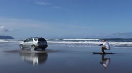 Skier takes skis to beach, invents new sport