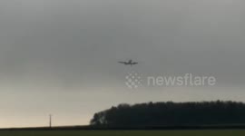 A Boeing 737 makes an extreme turn on approach to St Athan.