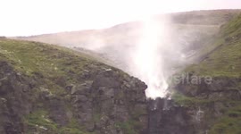 ADDITIONAL FOOTAGE: Waterfall blown upwards by Storm Ophelia's strong winds