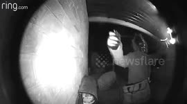 Thief in monkey mask trips over after attempt to steal BMW by holding bag up to door