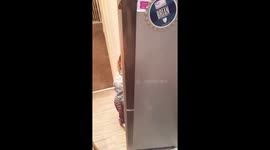 Toddler trying to get fridge open!