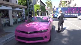 Angelique Morgan shows off her PINK Convertible Camaro in Beverly Hills