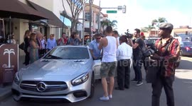 Sylvester Stallone & Dolph Lundgren show off their Mercedes-AMG SL 65 & Ferrari 612 Scaglietti cars in Beverly Hills