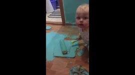 Father leaves his son alone and returns to a newly painted floor