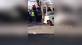Forklift driver in rescue attempt after car flips in New York