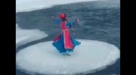 Hypnotic ice flow spins around in Inner Mongolia river