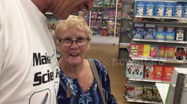 Author has fun interaction with an elderly lady at the store