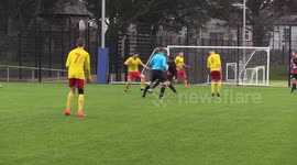 Striker goes through defenders  and scores a cracking goal