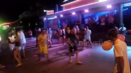 Crazy England - people - party drinking balloons or laughing gas in Kavos, Corfu Greece 2017