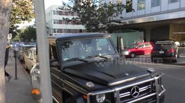 Hilary Duff is business casual getting into her custom G-Wagon Mercedes-Benz in Beverly Hills