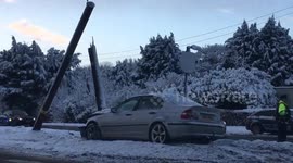 Car crashes into pole in Northern Ireland snow
