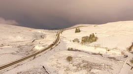 Drone View Of Dramatic Morning Snowfall