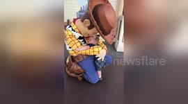 Newsflare Edit - Boy, 2, meets Woody from 'Toy Story' for first time and just won’t let go