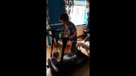 Baby suffers spectacular treadmill fail