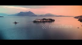 Lago Maggiore's Islands in winter - Italy. Aerial Video