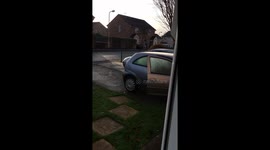 The daughter De icing the car