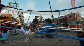 Kids play dangerous but they are cheerful