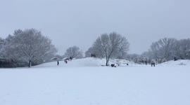 Snow fun at a park in Chelmsford, Essex