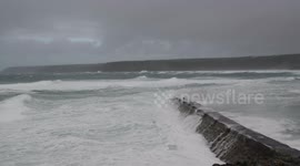 Aftermath of storm caroline hitting Sennen cove
