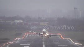 Turkish Boeing 737 Crosswind windy Takeoff at Birmingham Airport in Winter