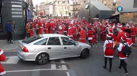 Santacon 2017: Women happily Catches Sprouts