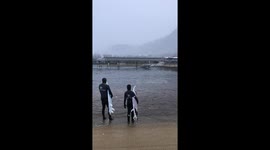 Who in the right mind would go surfing in the mountains and in the snow - only in North Wales