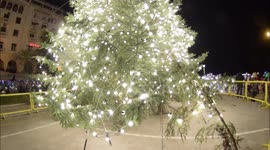 a wide angle video of a christmas tree