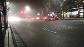 Traffic during a foggy night