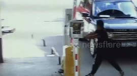 Car driver smashes access control barrier in residential area