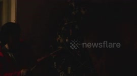 Bernie lights the Christmas tree