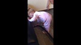 Toddler vacuum surprise - best reaction ever