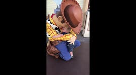 Little boy meets Woody for the first time