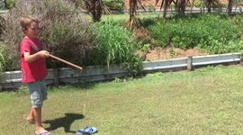 Boy freaks out when playing with cicada