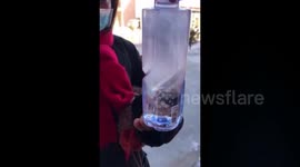 Water freezes in seconds in China's Inner Mongolia