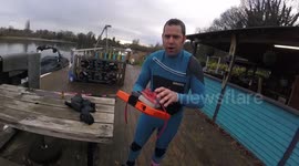 Man goes waterskiing on iPad