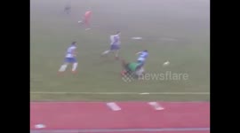 Greek third-division soccer player celebrates 'goal' too early